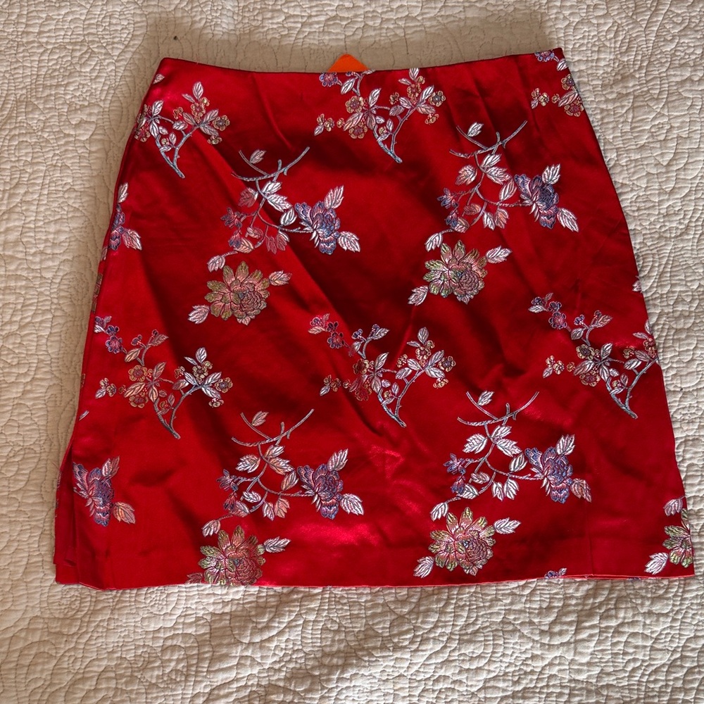 Boston Proper Red Floral Mini Skirt